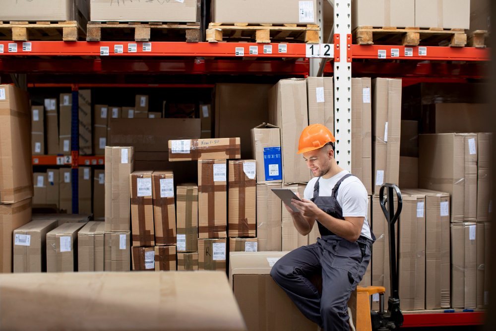 medium shot man sitting warehouse